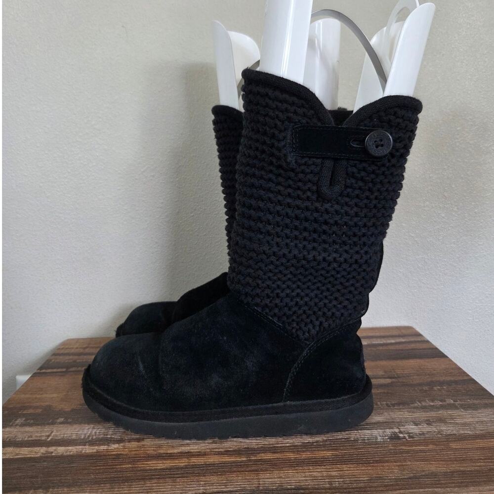 UGG Shaina Black Suede & Knit Ankle Boots Big Kids Size 4